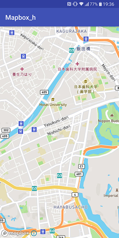 こんな感じでアプリが完成。地図表示するだけで取り立てて他に機能はない