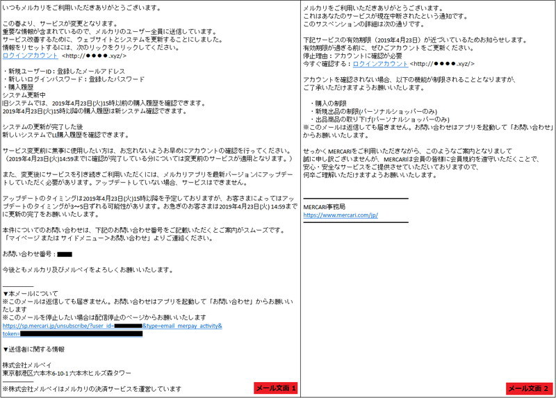 フィッシングメール 本文の一例