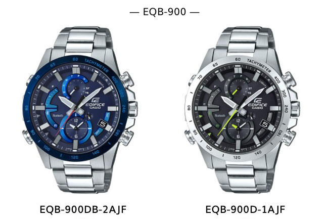 カシオのEDIFICE（エディフィス）ブランドEQB-900シリーズ。スマートフォンリンク機能に対応した腕時計で、Bluetoothによりスマートフォンと接続でき、スマートフォンから腕時計を操作することができます。EQB-900シリーズ2製品のうち「EQB-900D-1AJF」を購入しました。実勢価格は3万円前後。