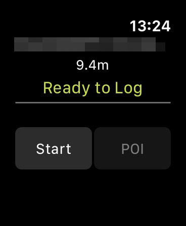 iOS用の専用アプリからでもGPSログ記録開始・終了・POI登録が行なえます（右）。Apple Watch 用アプリからも可能（中央・右）。
