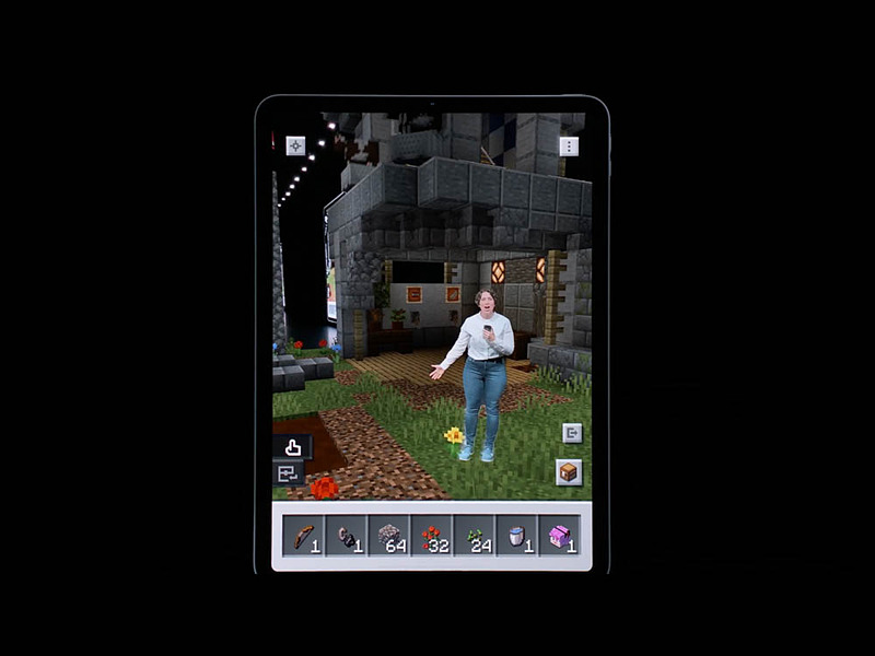 先ほどまで卓上で作っていた建物をステージ上に展開。ほかのプレーヤーから見ると、このようにプレーヤーだけが切り出され、仮想オブジェクト上にいるように見える