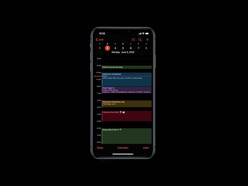 標準カレンダーアプリのダークモード表示