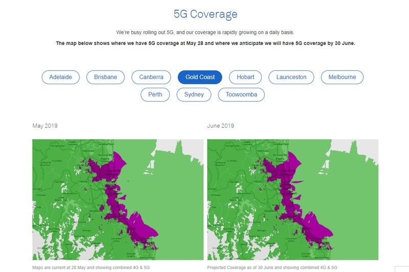Telstraのサイトでは、現状と1カ月後のサービスエリアが公開されている