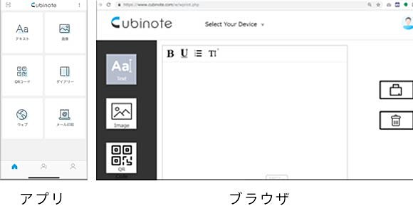 アプリとブラウザーの操作画面