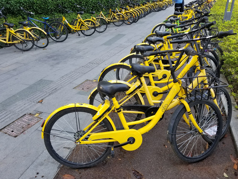 一時期は駅の出入り口に長い列を作っていた中国のシェアバイク