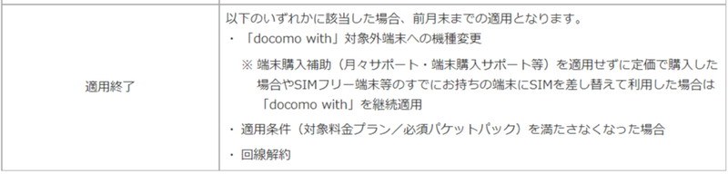 docomo with適用終了の条件