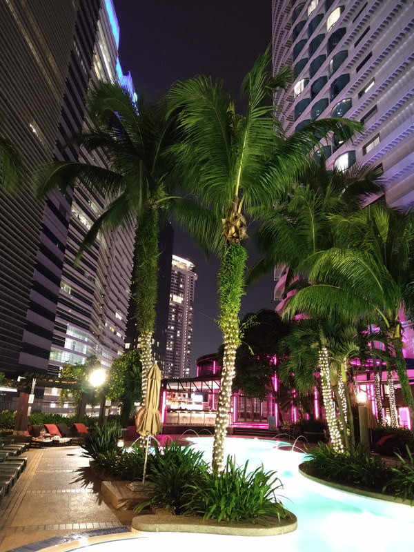 ホテルのプールで撮影。プール内に照明があるという環境だったが、左右の建物もしっかりと撮影できている