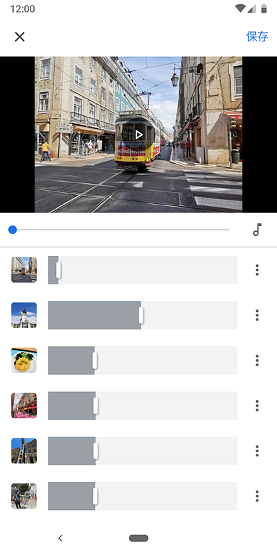写真の再生時間や音楽が自動で設定されたムービーが提案される