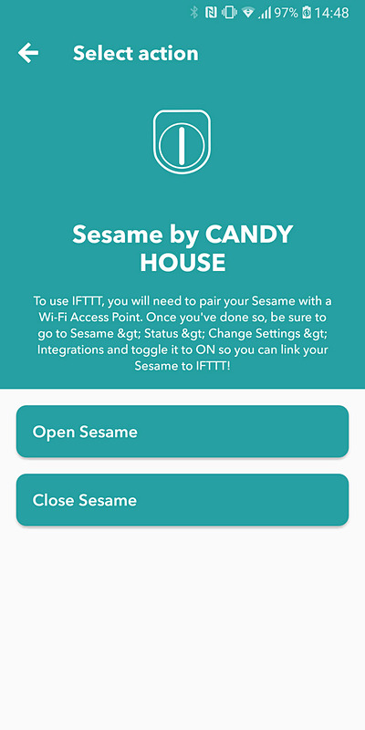 セサミ miniはIFTTTでボタンウィジェットとして登録することができる