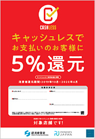 PayPayのロゴがある「5％還元」のポスターが掲示されている店舗がキャンペーン対象