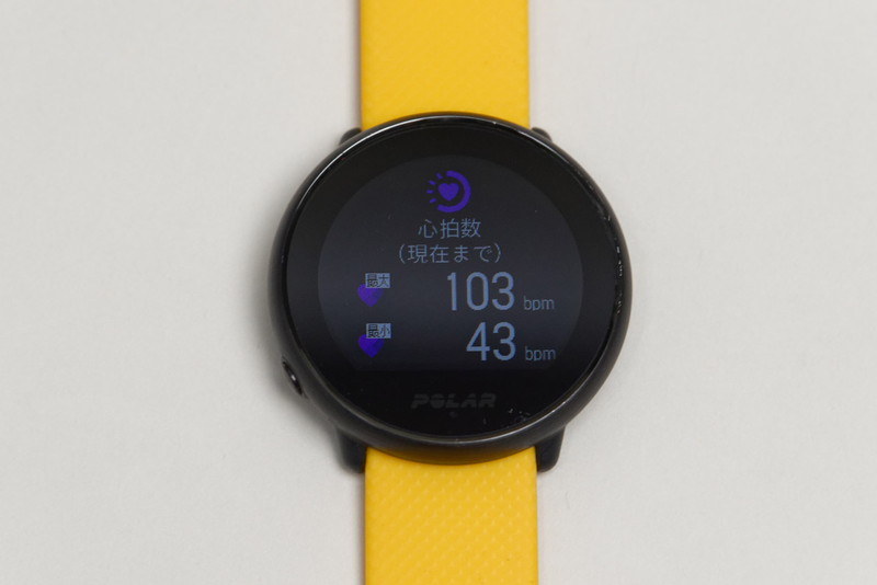 日々のアクティビティ、心拍データの概要が見られる