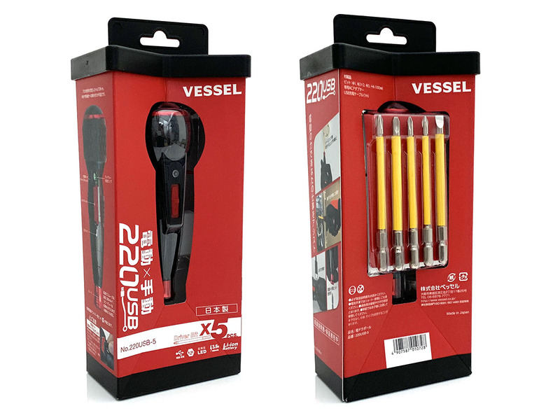 パッケージとしては2種類あり、型番No.220USB-1がビット1本付きで、型番No.220USB-5がビット5本と専用ACアダプター付きです。どちらにも充電用USBケーブル（microUSB）が付属します。転売などのボッタクリでない実勢価格は、No.220USB-1が税込4000円くらいで、No.220USB-1が5000円くらい。