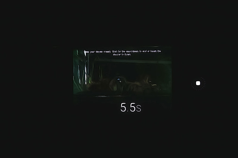 ナイトモード撮影。取材用のカメラではMate 30の撮影画面を捉え切れていないが、暗闇でも一定時間を撮影にかけて、より明るく記録しようとする