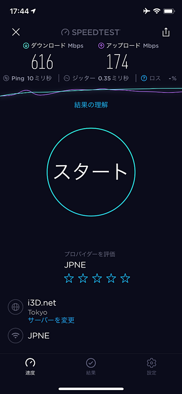 Wi-Fi6でのスピードテスト（参考値）