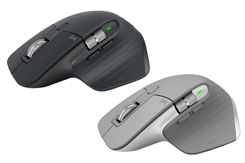 ロジクールのMX Master 3。7つのボタンと2つのホイールを備えたUSB充電式ワイヤレスマウスで、PCとの接続は付属のUnifyingレシーバーもしくはBluetoothを使用します。センサーとしてロジクールDarkfieldを搭載し、解像度は200dpi～4000dpi（50dpiの増分で設定可能）サイズは高さ51×幅84.3×奥行き124.9mmで質量は141g。対応OSはWindows 7以降（BluetoothはWindows 8以降）、macOS 10.13以降。カラーバリエーションはグラファイト コントラストとミッドグレイの2色。メーカー税別価格は1万3500円。