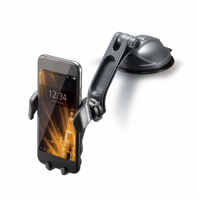 SA28 スマホルダー ロングアーム 吸盤 ウィングキャッチ ブラック