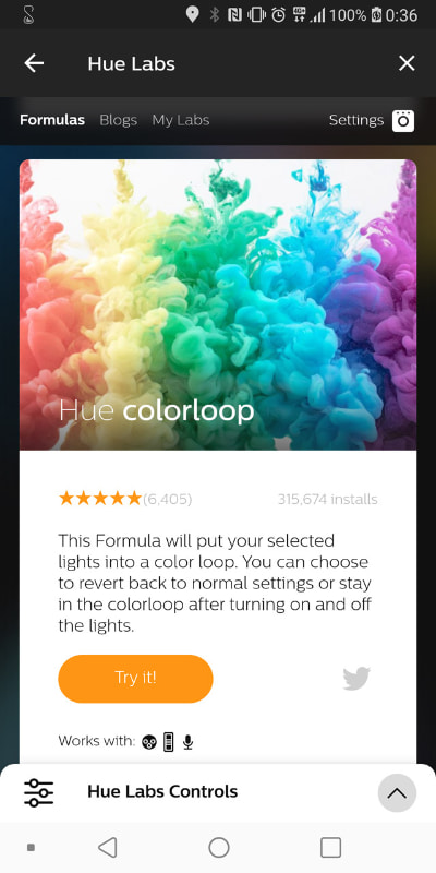 Hueの公式アプリ内にある「Hue Labs」