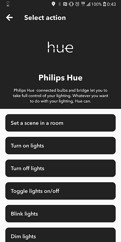アクションはHueの「Set a scene in a room」を指定