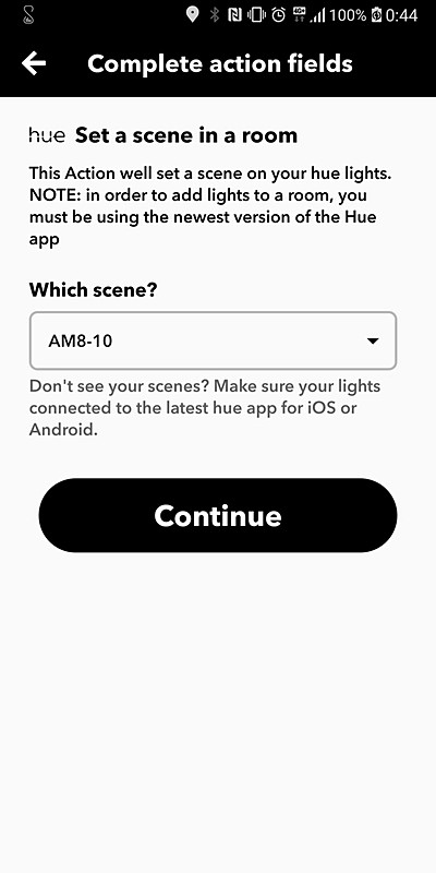 先ほどHueアプリで作成したシーンを選ぶ