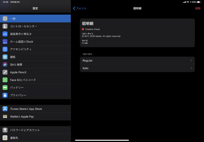 iPadでフォントを確認している様子