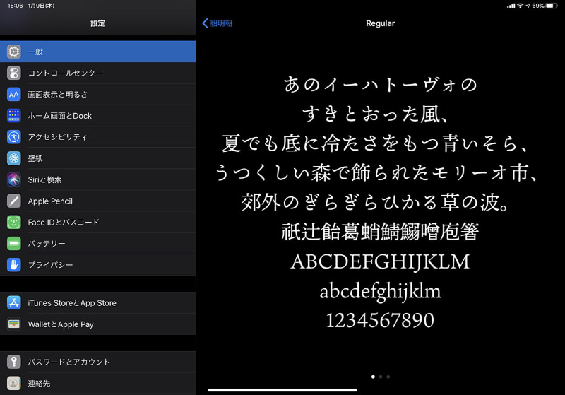 iPadでフォントを確認している様子