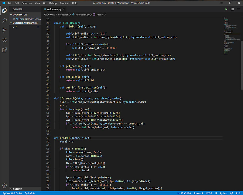 プログラムコードの一部。わずか80ステップ程度で目的を達成できるのだからいい時代になったものだ
