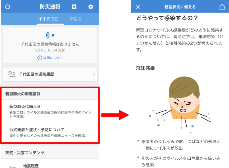 新型肺炎の感染予防法などを紹介