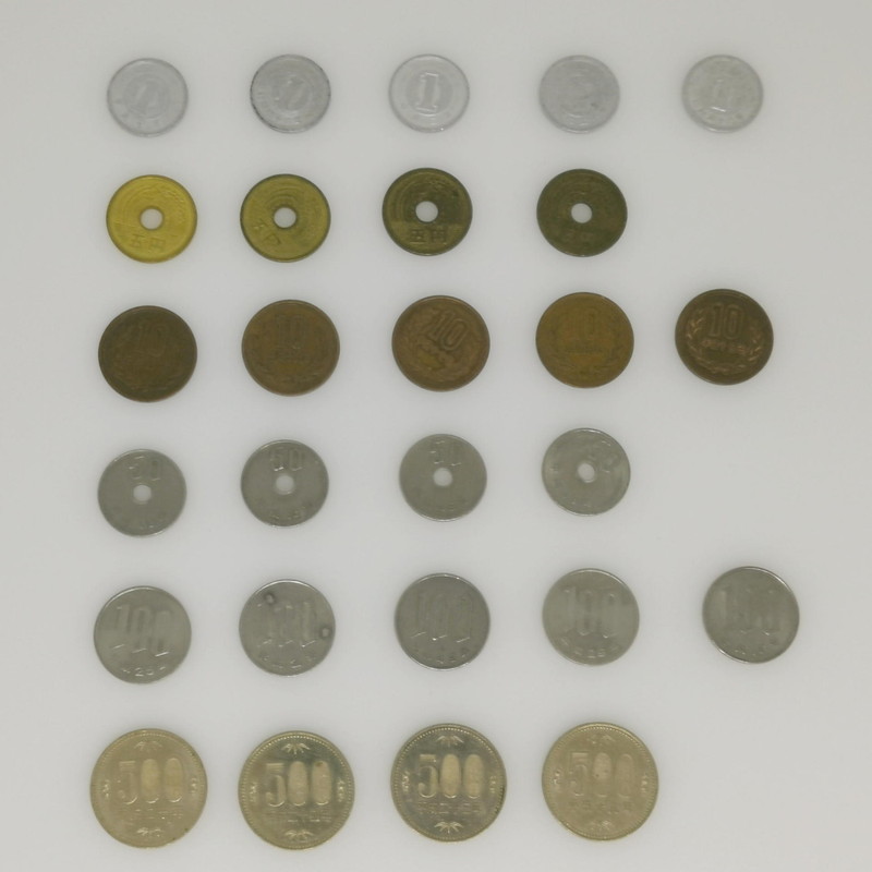 指定通りのスロットに全種類の硬貨を押し込むと総額2775円になる