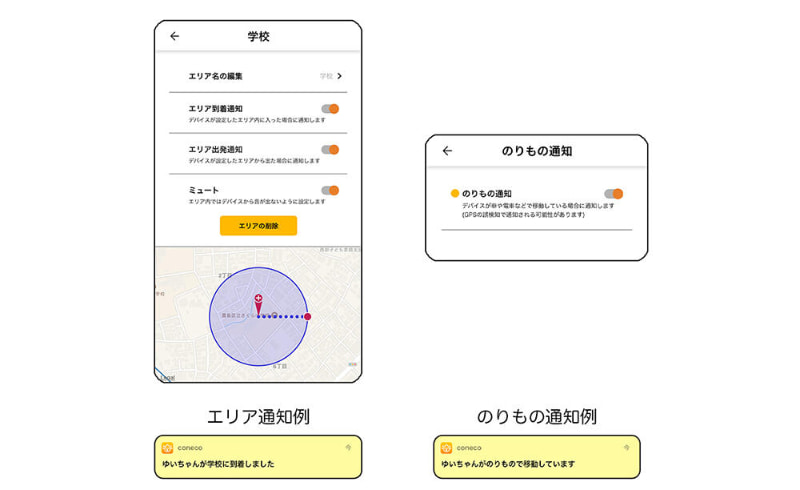 エリア通知・のりもの通知例