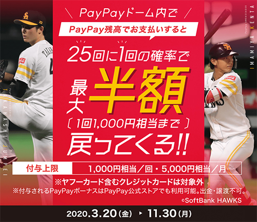 福岡PayPayドームで25回に1回半額