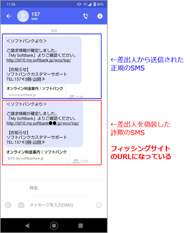 詐欺目的のフィッシングサイトへ誘導するケース