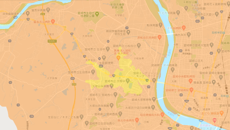 宮崎県、鹿児島県、福岡県。福岡は天神を中心に広いエリアが１カ月以内に展開される