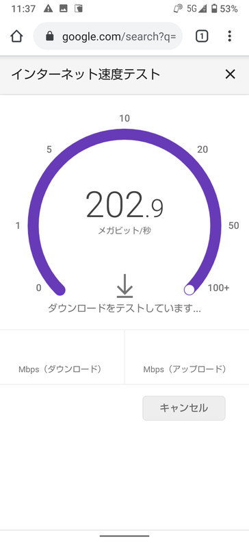 Googleのスピードテストでは200Mbpsほど