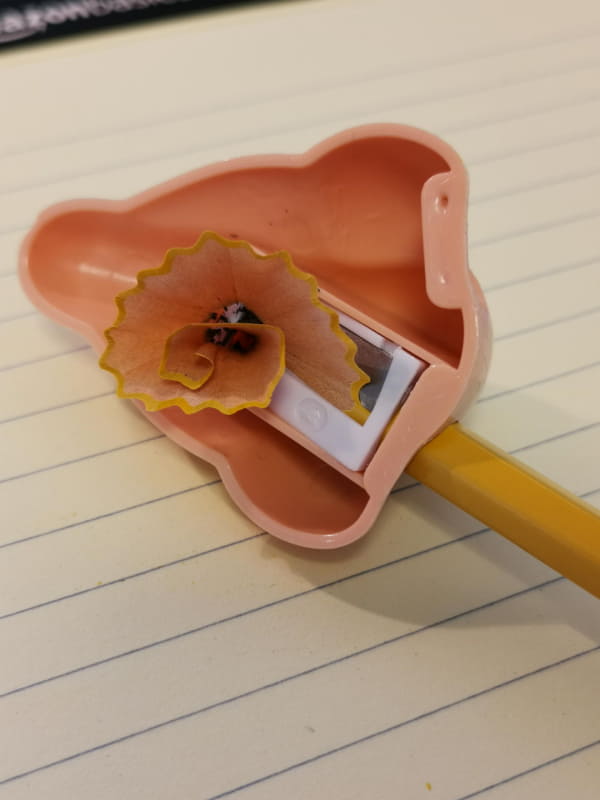 鼻鉛筆削りも削りカスは綺麗にとぐろを巻いてくれる