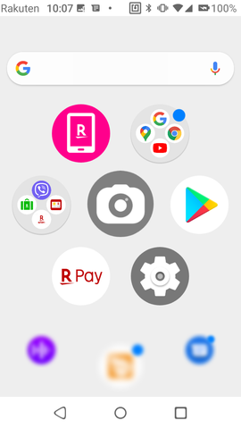 ホーム画面のアプリアイコンは、グリッド状にではなく、ハニカム模様に並んでいる。