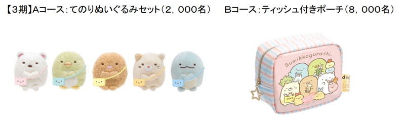 各期の「すみっコぐらし」オリジナルグッズコースの商品