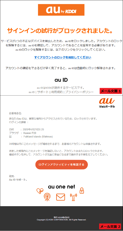 迷惑メールの文面