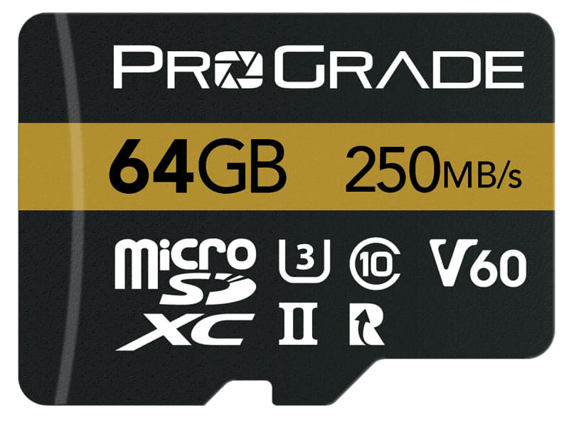発売中の「microSDXC UHS-II V60 250R」。左から64GB、128GB、256GB