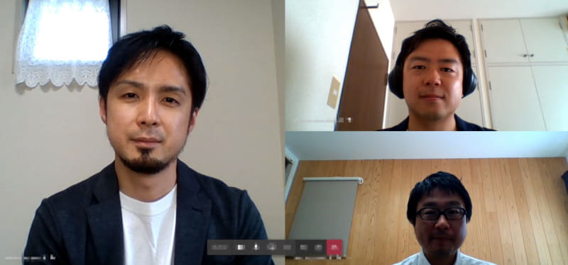 新型コロナウイルスの感染拡大防止の為、オンラインにてインタビューを行った。お話を伺ったのは、三森 亮氏（左）、渡邊 浩彰氏（右上）、和久 健二氏（右下）の御三方
