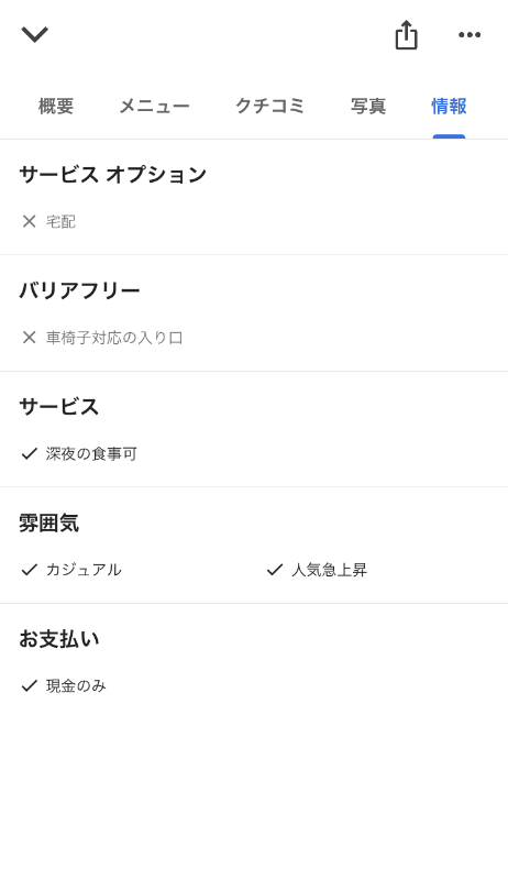 飲食店の車いす対応情報の例