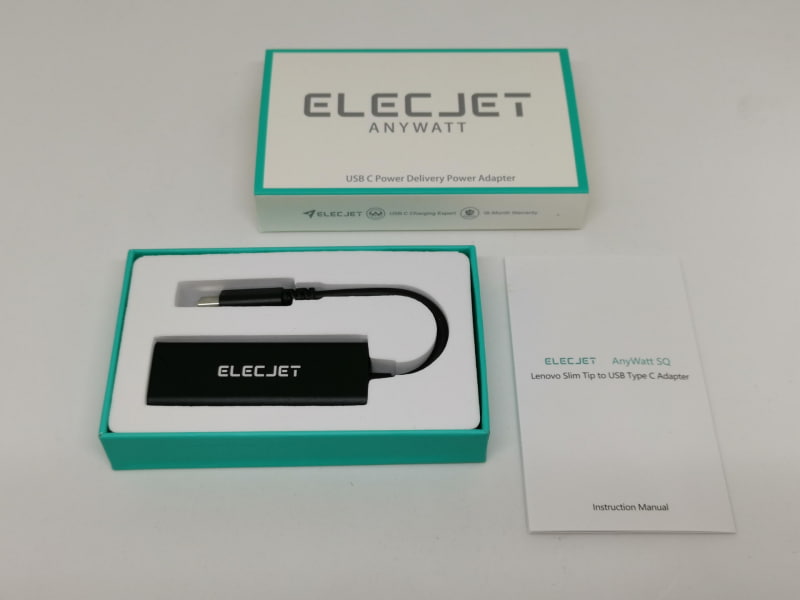 ELECJET LLC社のThinkPad用AnyWatt SQのパッケージと取説。Apple用のAnyWatt 　MSというモデルもある