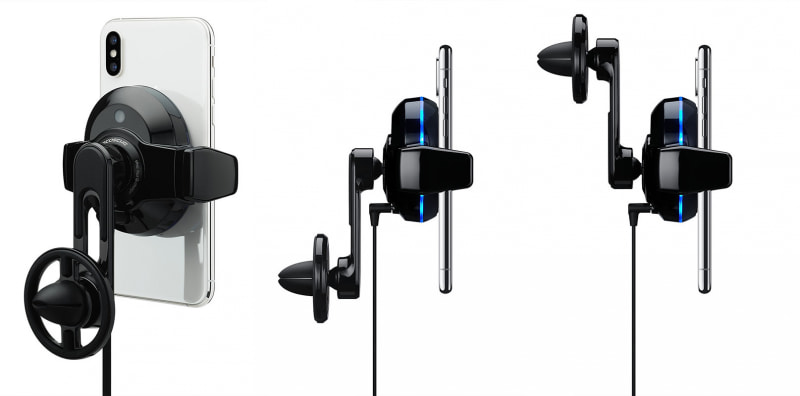 2関節式のアームを持つチャージャー本体。関節部は自由に回転しつつ、全方向にある程度傾けることもできる。