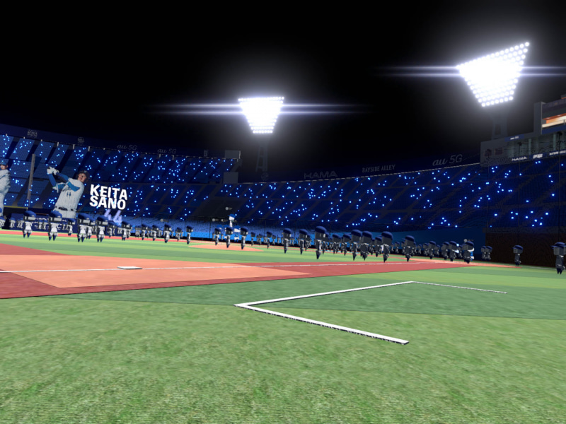 三塁側の走塁コーチのポジション。この位置でもLED照明がフライ捕球を邪魔することがありそうだな……