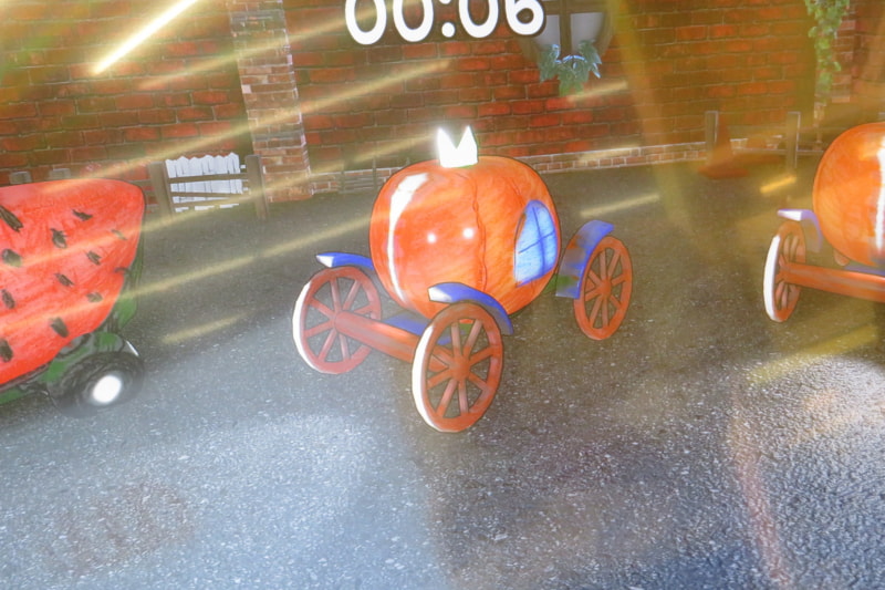 左の平面な絵がしっかり立体的なカボチャの馬車として表現される