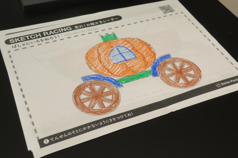 左の平面な絵がしっかり立体的なカボチャの馬車として表現される