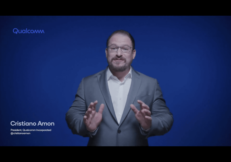 基調講演には、クアルコムのアモン社長が登壇……と言っても、あくまでバーチャル参加。現地にもオンライン参加組と同じ映像が流れたとみられる
