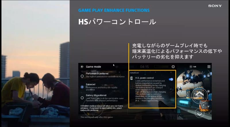 HSパワーコントロールでは、ケーブルからの電流をバッテリーを介さずに（充電せずに）本体駆動に使用する。バッテリーを使用しないため、バッテリーの劣化を抑えられる
