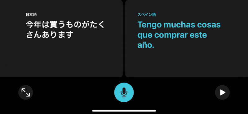 翻訳アプリは横画面にすると文字が大きくなり、人に見せやすくなる。さらに翻訳結果だけを全画面表示することも可能だ