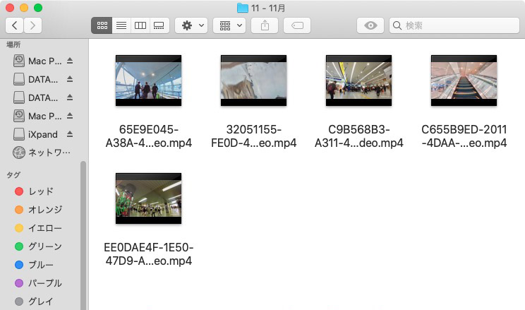 こちらは動画のフォルダを開いた様子。