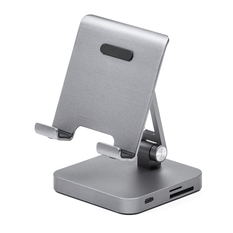 サンワサプライ「USB Type-C ドッキングステーション 400-HUB088GM」。多機能USBハブとスマートデバイス用スタンドが合体したというイメージの製品で、USB3.0に対応する。コネクターは、USB-A×2、端末接続用USB Type-C×1、電源接続用USB Type-C×1、HDMI（最大4K/30Hz）×1、SDカードスロット×1、microSDカードスロット×1、3.5mm4極ミニジャック×1。サンワダイレクト税込価格は8980円